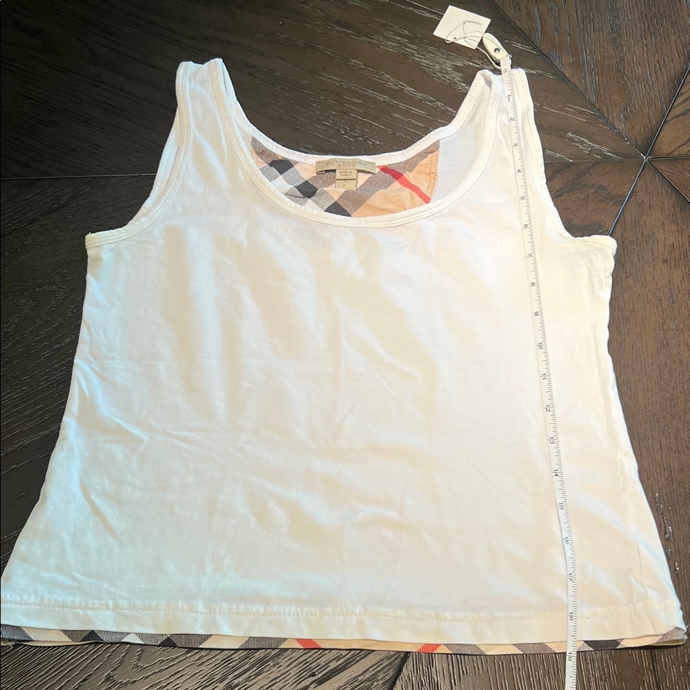 Burberry White Tank Top with Checkered Accent